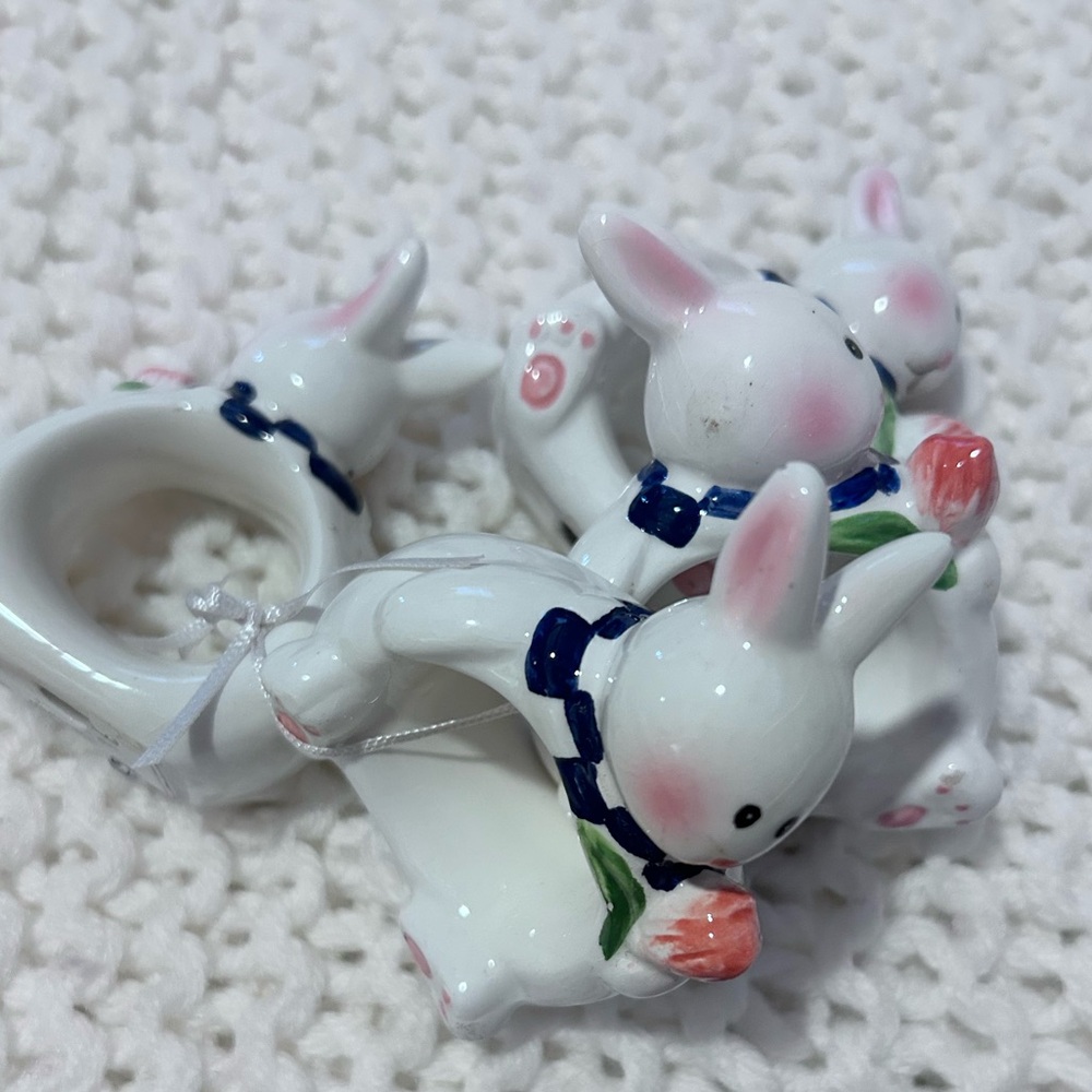 Mercuries Easter Bunny Rabbit Spring Themed Ceramic Napkin Holders Set Four VTG